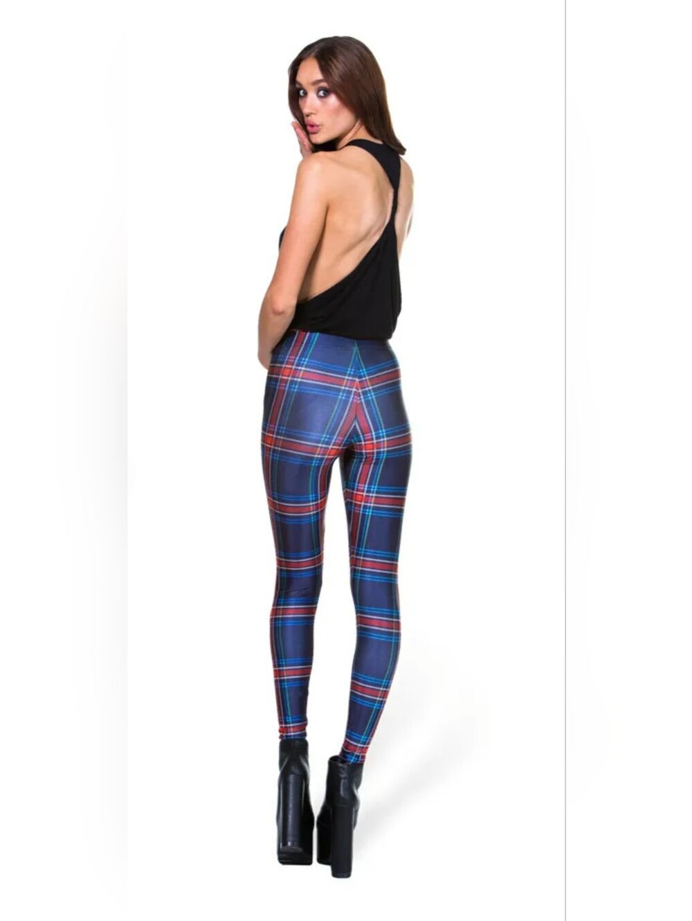 Black Milk Navy Blue Red Plaid Tartan Toasties Leggings Small